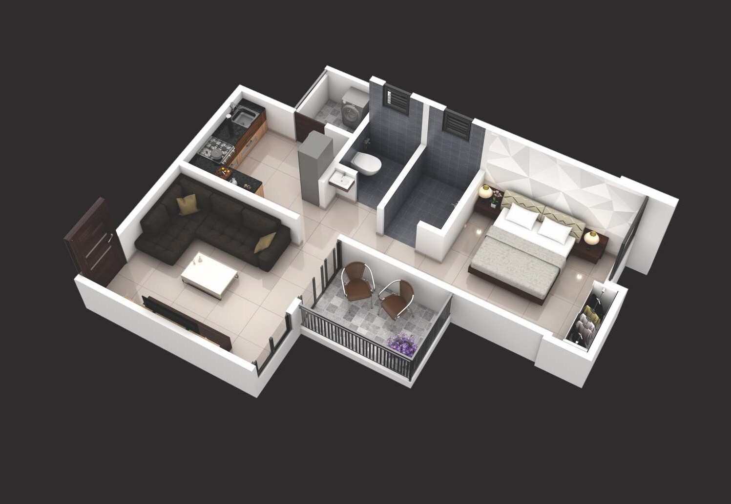 Floor plan of 1 BHK 357 Sq. Ft. Apartment in Mantra 7 Hills, Pune