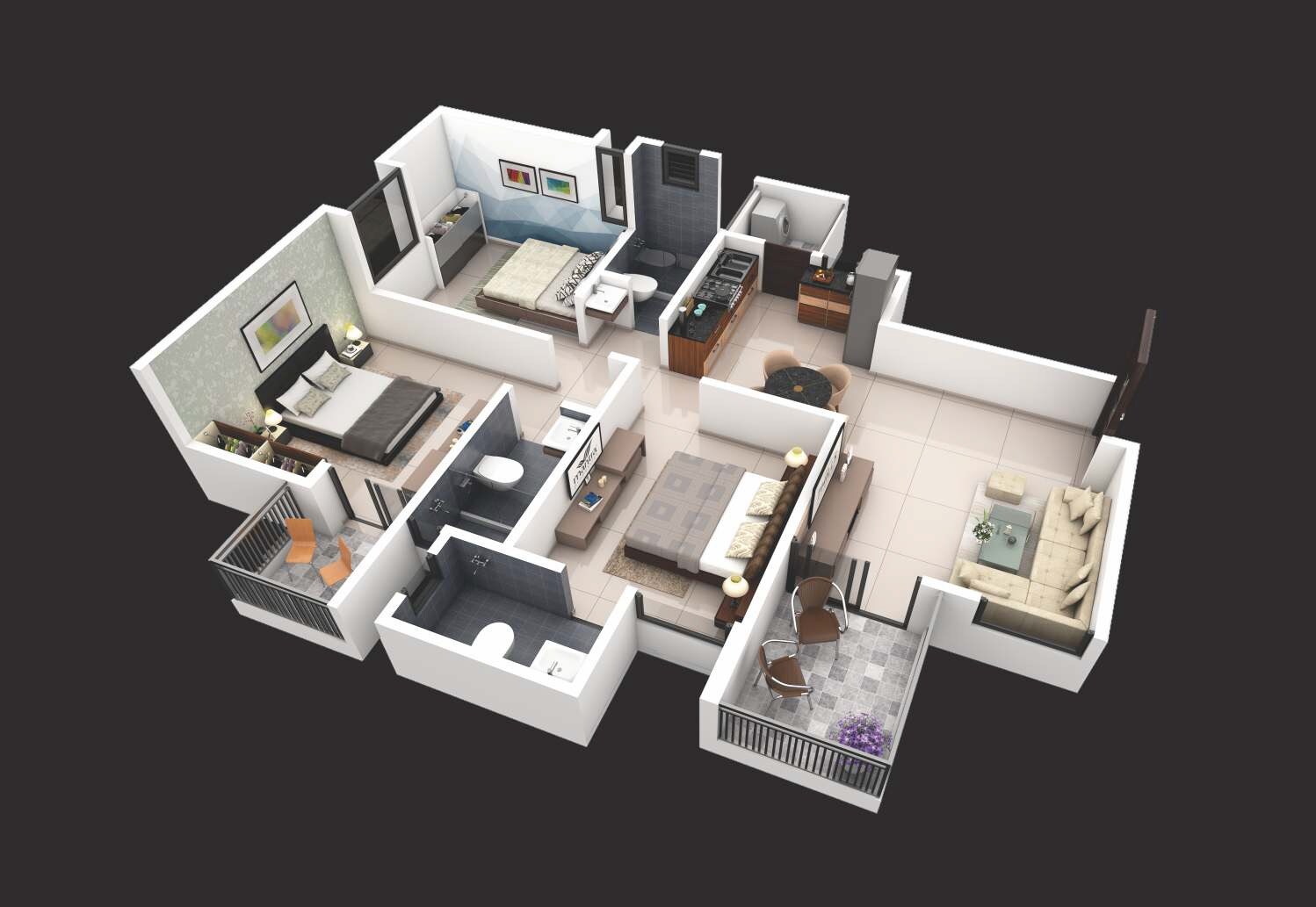 Floor plan of 3 BHK 573 Sq. Ft. Apartment in Mantra 7 Hills, Pune