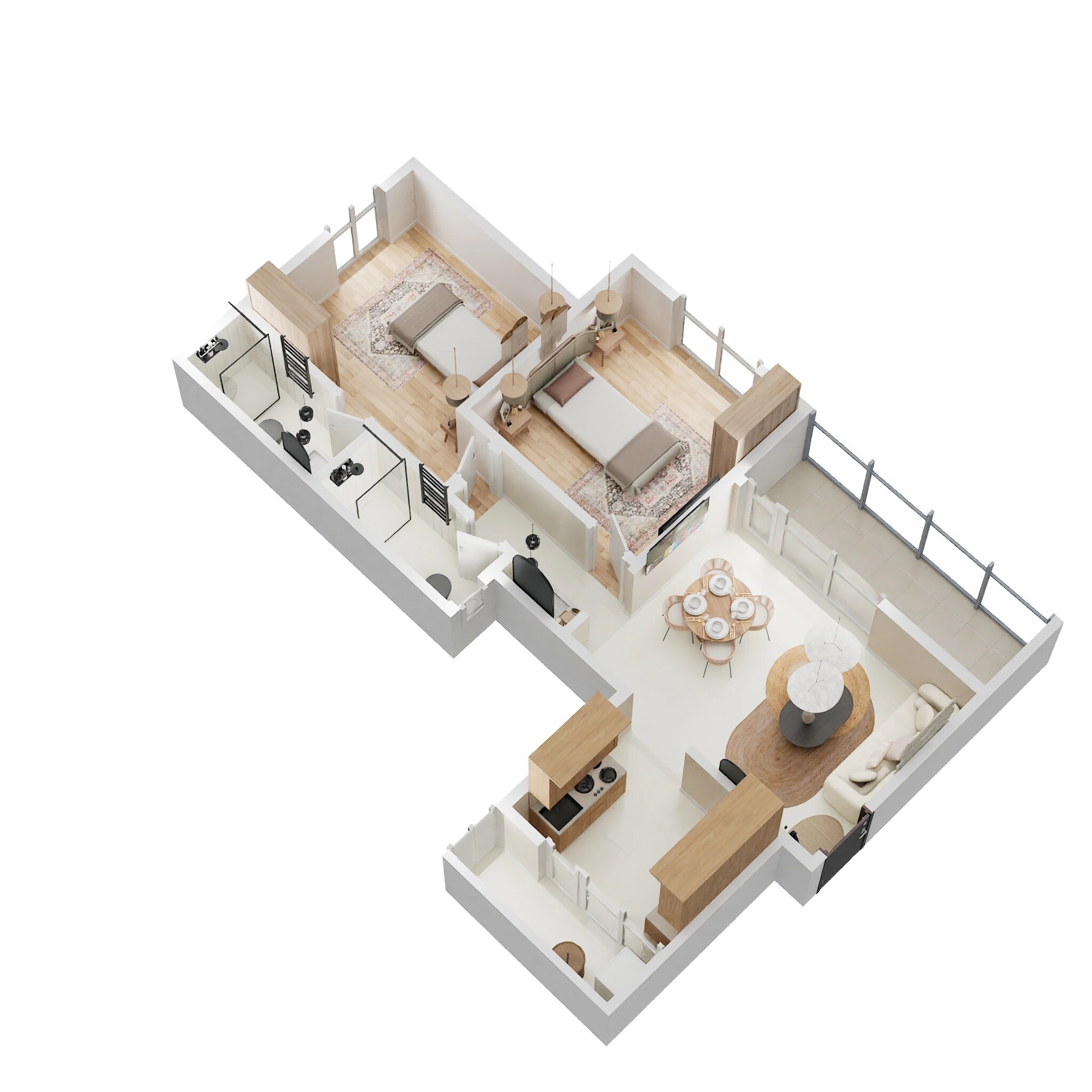 Floor plan of 2 BHK 666 Sq. Ft. Apartment in Mantra 99 Riverfront, Pune