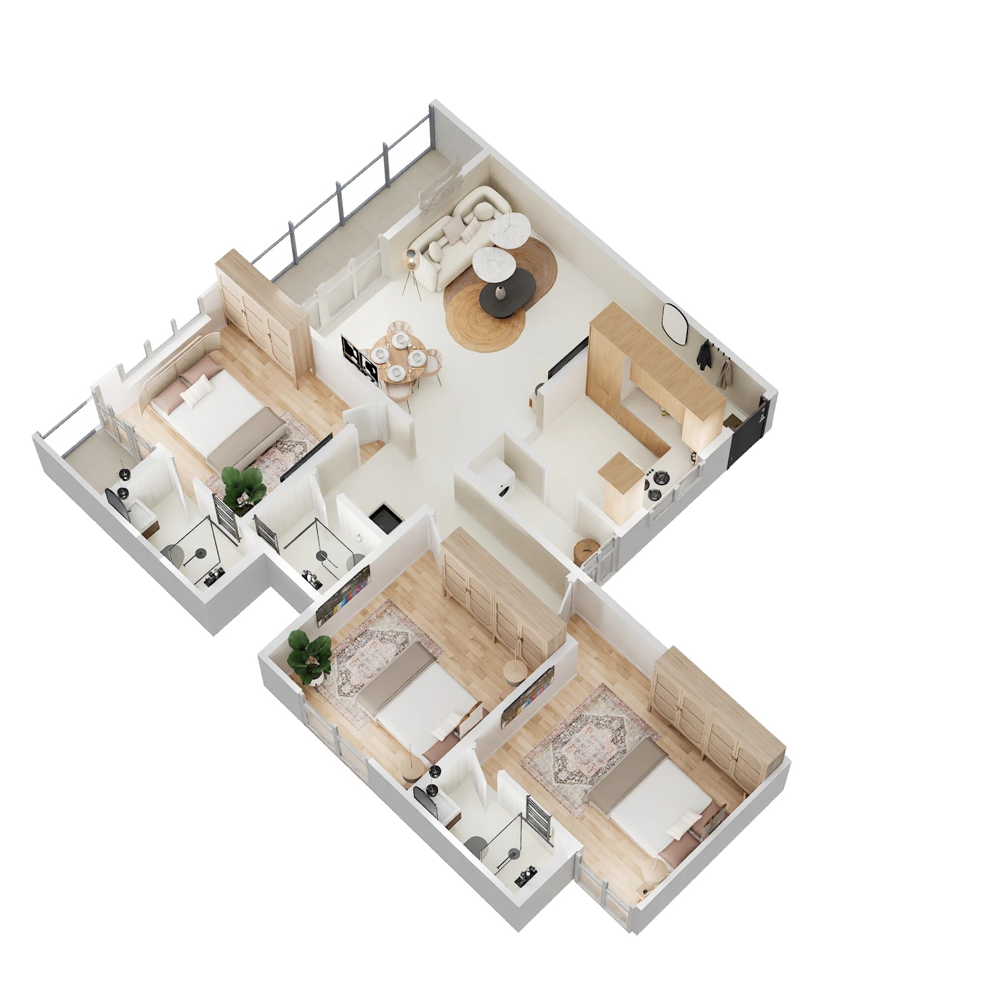 Floor plan of 3 BHK 939 Sq. Ft. Apartment in Mantra 99 Riverfront, Pune