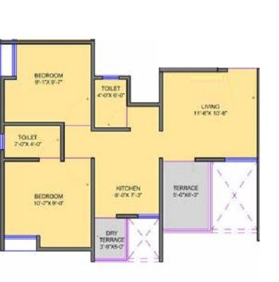 Floor plan of 2 BHK 330 Sq. Ft. Apartment in Mantra City 360, Pune