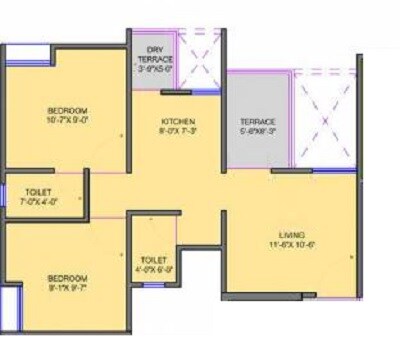 Floor plan of 2 BHK 365 Sq. Ft. Apartment in Mantra City 360, Pune
