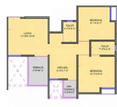Floor plan of 2 BHK 560 Sq. Ft. Apartment in Mantra City 360, Pune