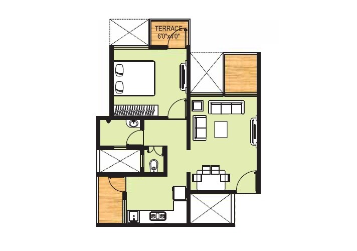 1 BHK 358 Sq. Ft. Apartment