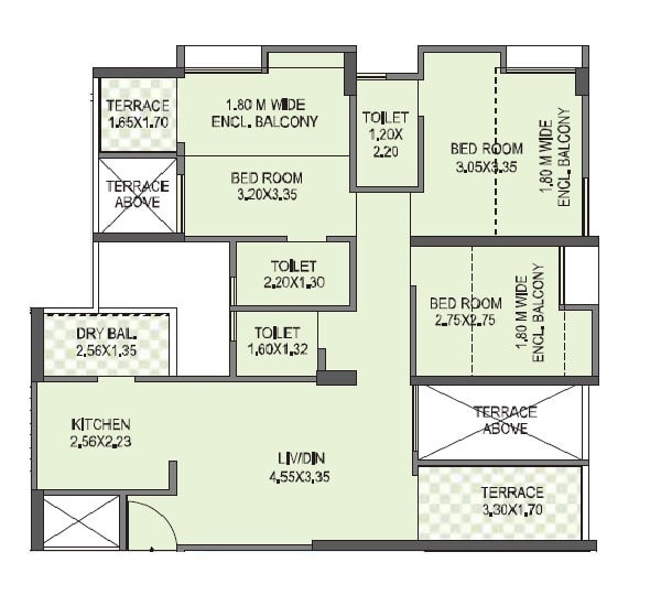 3 BHK 577 Sq. Ft. Apartment