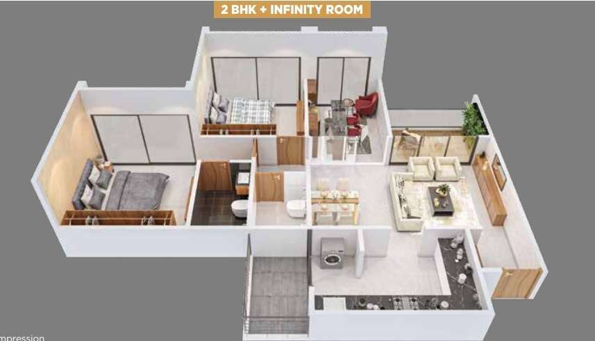 2 BHK 849 Sq. Ft. Apartment in Mantra Infinity