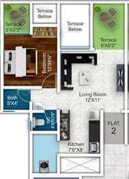 Floor plan of 1 BHK 500 Sq. Ft. Apartment in Mantra Insignia, Pune