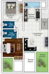 Floor plan of 2 BHK 626 Sq. Ft. Apartment in Mantra Insignia, Pune