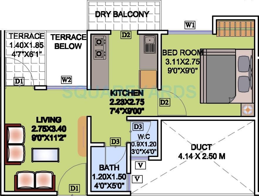 Floor plan of 1 BHK 324 Sq. Ft. Apartment in Mantra Magic, Pune