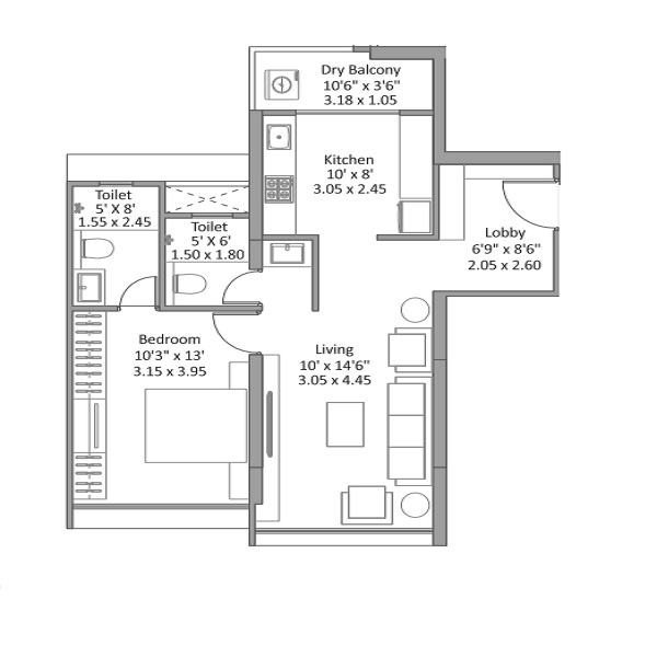 1 BHK 605 Sq. Ft. Apartment in Mantra Magnus