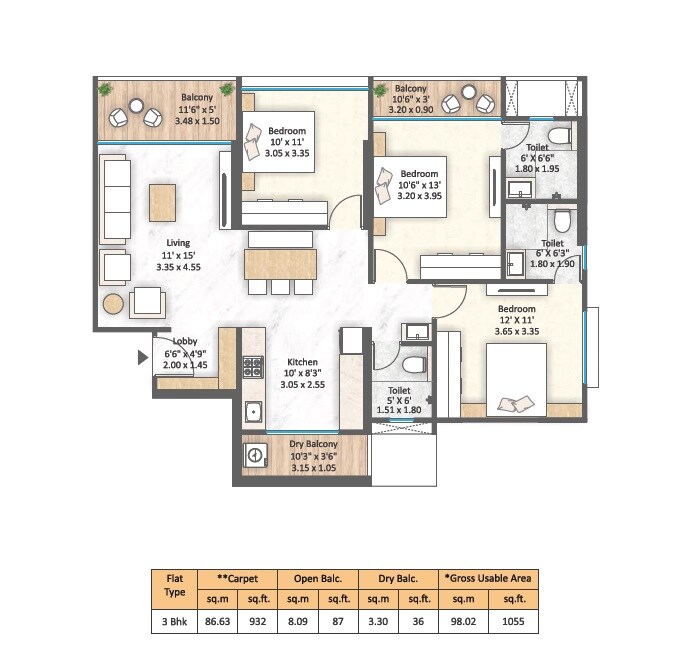 Other, mantra-magnus 3 Bedroom 1055 Sq.Ft. Apartment In Mundhwa Pune 7503897