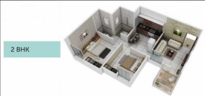 Floor plan of 2 BHK 489 Sq. Ft. Apartment in Mantra Majestique Nakshatra, Pune
