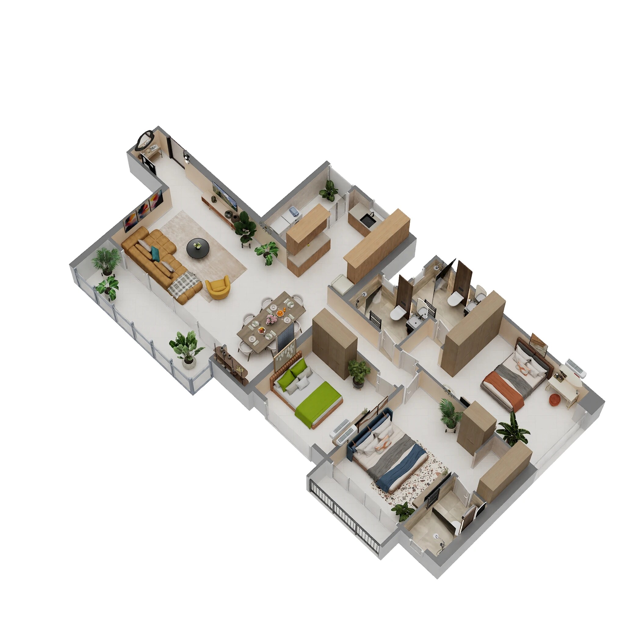 Floor plan of 3 BHK Apartment - 1383 sq. ft. in Mantra Mayfair Residences, Pune