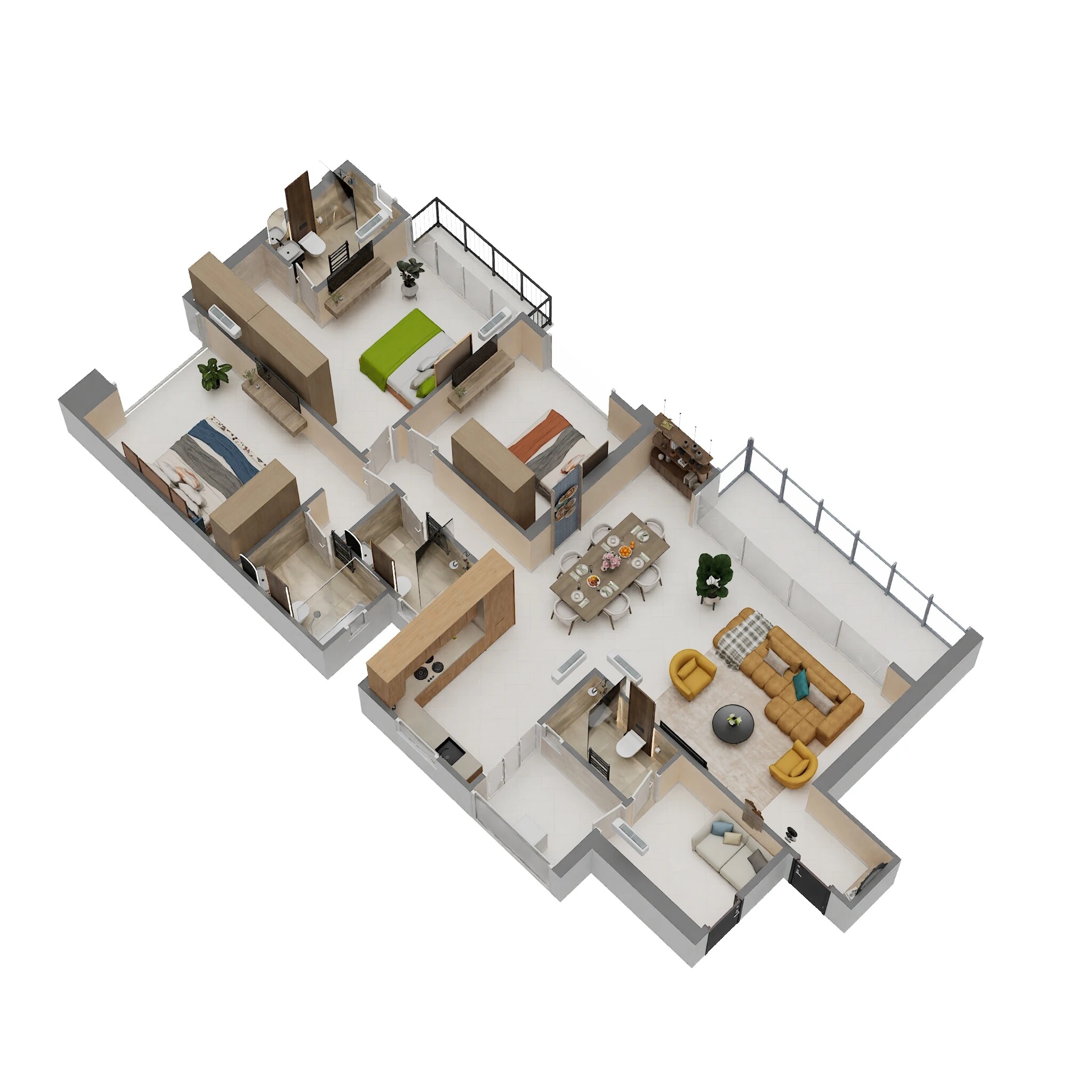 Floor plan of 3 BHK Apartment - 1504 sq. ft. in Mantra Mayfair Residences, Pune