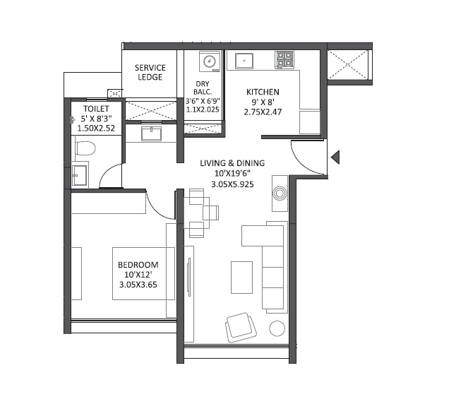 1 BHK 490 Sq. Ft. Apartment in Mantra Mesmer