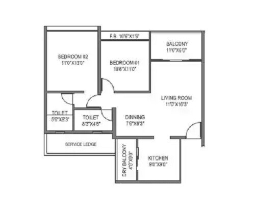 2 BHK 849 Sq. Ft. Apartment