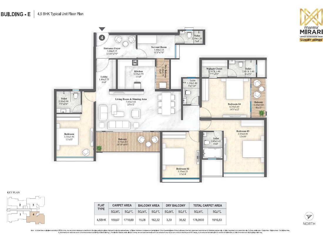 4 BHK 1916 Sq. Ft. Apartment