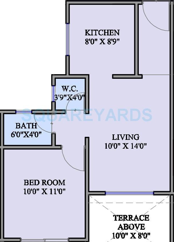 Floor plan of 1 BHK 348 Sq. Ft. Apartment in Mantra Moments, Pune
