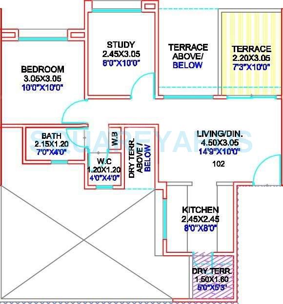 Floor plan of 1 BHK 351 Sq. Ft. Apartment in Mantra Moments, Pune