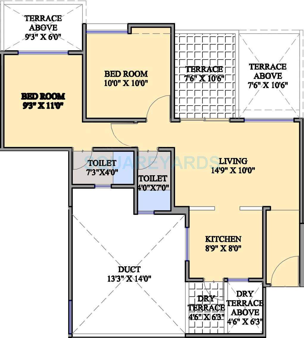 Floor plan of 2 BHK 461 Sq. Ft. Apartment in Mantra Moments, Pune