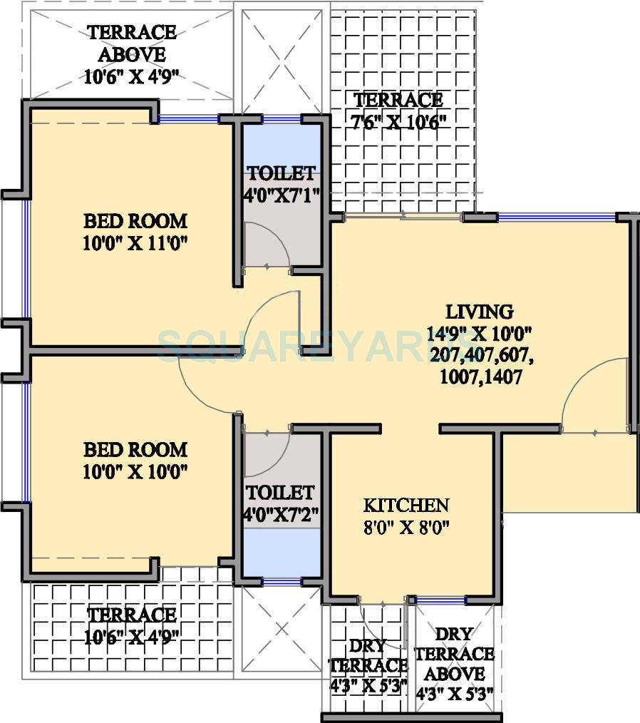 Floor plan of 2 BHK 480 Sq. Ft. Apartment in Mantra Moments, Pune
