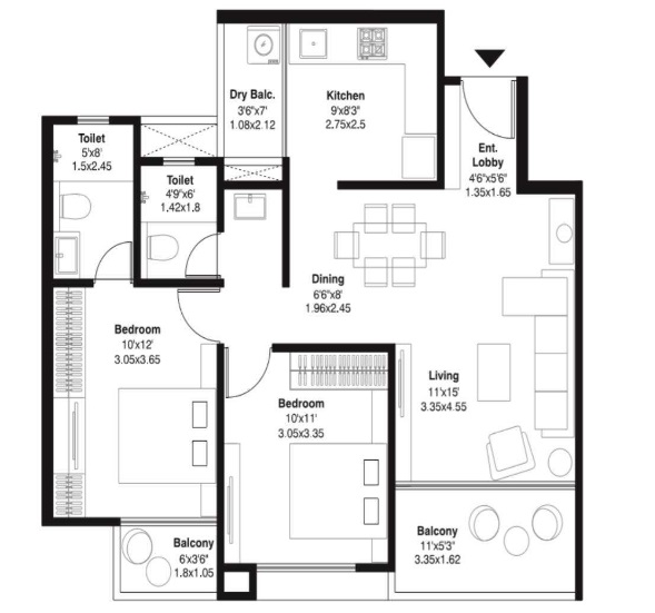 2 BHK 685 Sq. Ft. Apartment in Mantra Monarch Phase 2