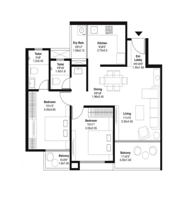 2 BHK 685 Sq. Ft. Apartment in Mantra Monarch Phase 3