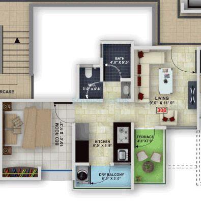 Floor plan of 1 BHK 202 Sq. Ft. Studio in Mantra Residency, Pune