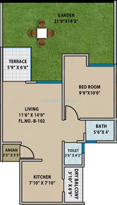Floor plan of 1 BHK 796 Sq. Ft. Apartment in Mantra Senses, Pune
