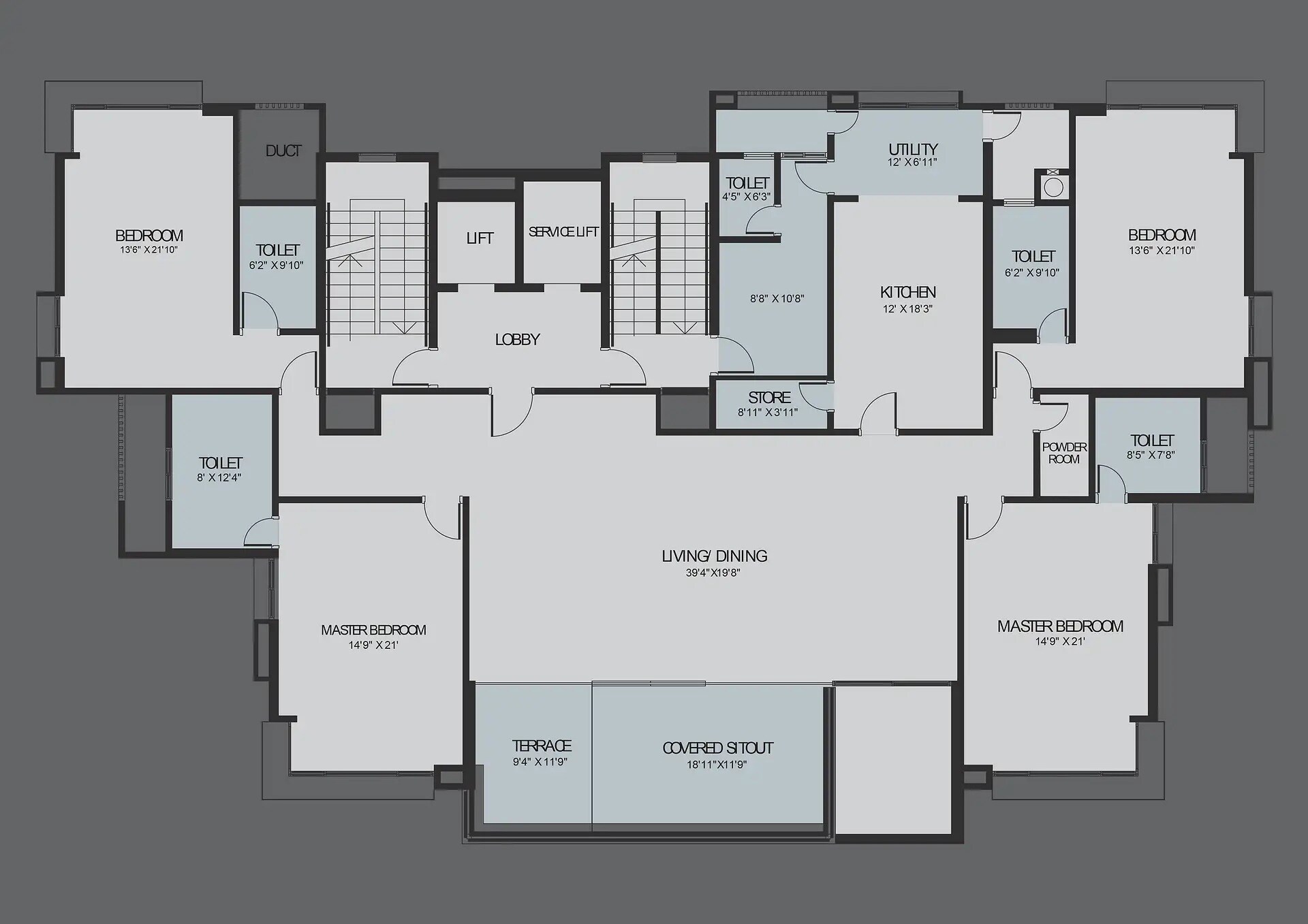 Floor plan of 4 BHK 5200 Sq. Ft. Apartment in Mantri Casa Jewel, Pune