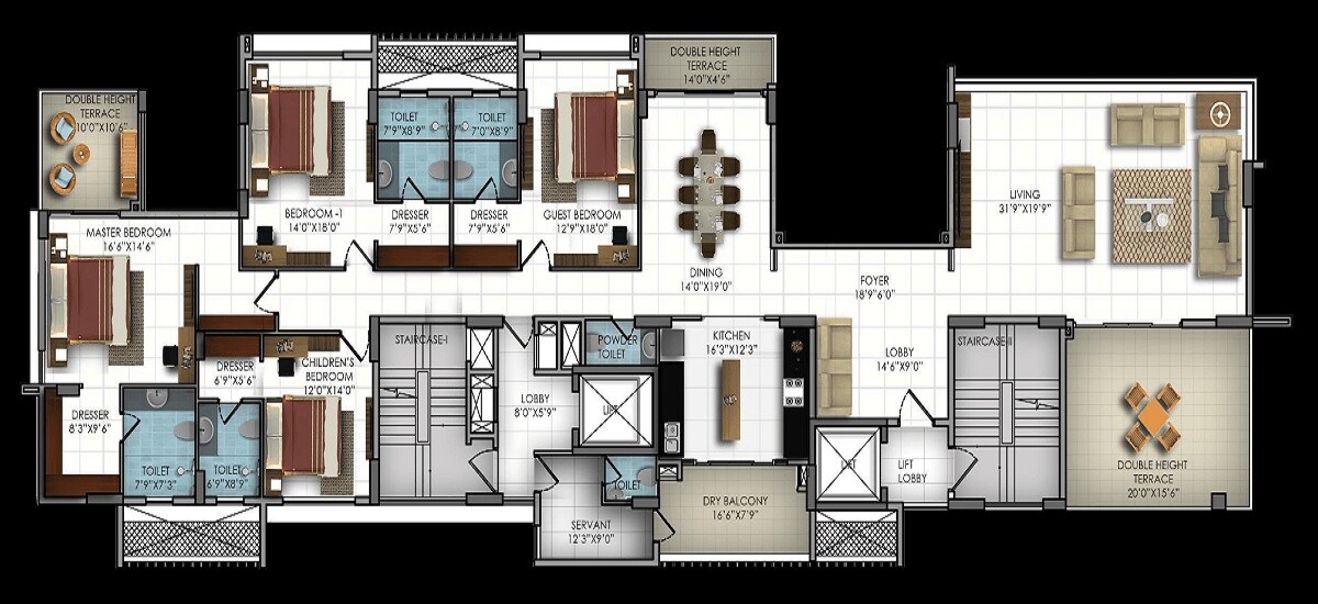 Floor plan of 4 BHK 4750 Sq. Ft. Apartment in Mantri Emporio, Pune
