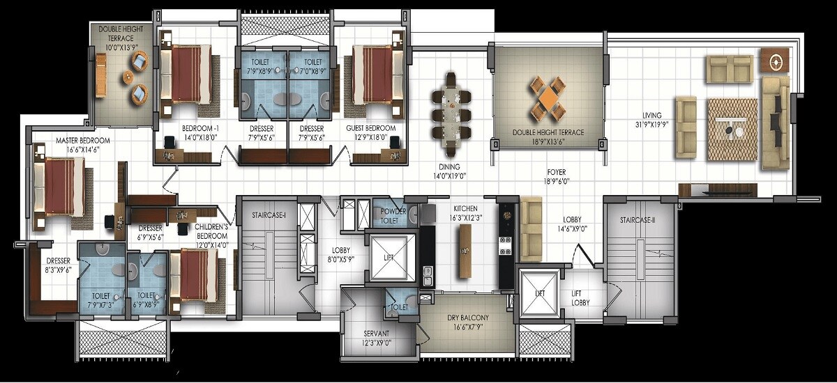 Floor plan of 4 BHK 4870 Sq. Ft. Apartment in Mantri Emporio, Pune