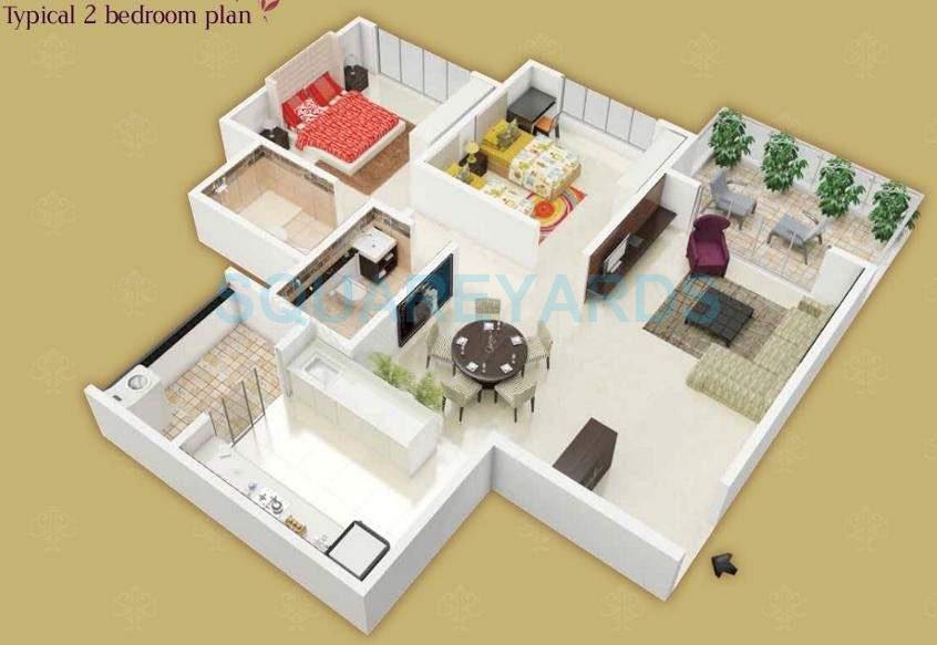 Floor plan of 2 BHK Apartment - 1165 sq. ft. in Mantri Group Eternity, Pune