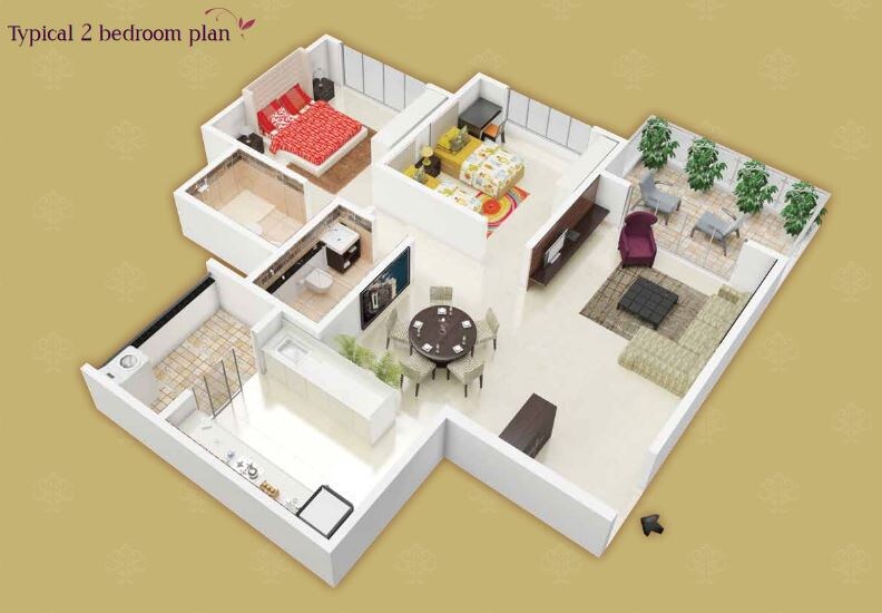 Floor plan of 2 BHK Apartment - 1220 sq. ft. in Mantri Group Eternity, Pune