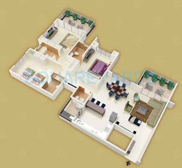 Floor plan of 3 BHK Apartment - 1820 sq. ft. in Mantri Group Eternity, Pune
