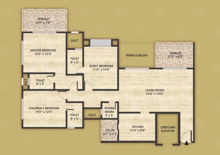 Floor plan of 3 BHK Apartment - 2000 sq. ft. in Mantri Group Eternity, Pune
