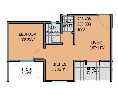 Floor plan of 1 BHK 305 Sq. Ft. Apartment in Maple Aapla Ghar Ambegaon Annexe, Pune