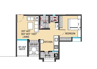 Floor plan of 1 BHK 358 Sq. Ft. Apartment in Maple Aapla Ghar Ambegaon Annexe, Pune