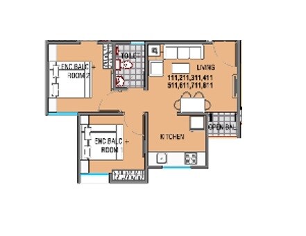 Floor plan of 2 BHK 385 Sq. Ft. Apartment in Maple Aapla Ghar Ambegaon Annexe, Pune