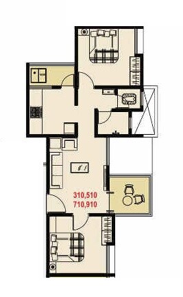 Floor plan of 2 BHK 434 Sq. Ft. Apartment in Maple Aapla Ghar Chakan, Pune