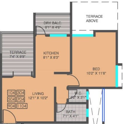 Floor plan of 1 BHK 390 Sq. Ft. Apartment in Maple Aapla Ghar Lonikand, Pune