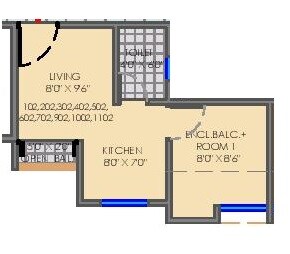 Floor plan of 1 BHK 199 Sq. Ft. Apartment in Maple Aapla Ghar Moshi Annexe, Pune