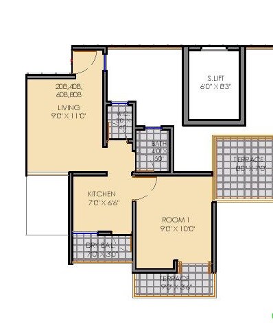 Floor plan of 1 BHK 286 Sq. Ft. Apartment in Maple Aapla Ghar Moshi Annexe, Pune