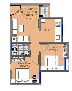 Floor plan of 2 BHK 386 Sq. Ft. Apartment in Maple Aapla Ghar Moshi Annexe, Pune