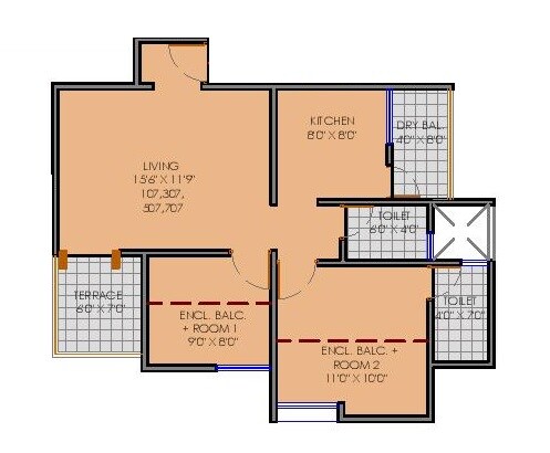 Floor plan of 2 BHK 490 Sq. Ft. Apartment in Maple Aapla Ghar Moshi Annexe, Pune