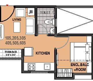 Floor plan of 1 BHK 202 Sq. Ft. Apartment in Maple Aapla Ghar Sanaswadi, Pune