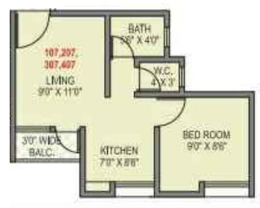 Floor plan of 1 BHK 278 Sq. Ft. Apartment in Maple Aapla Ghar Sanaswadi, Pune