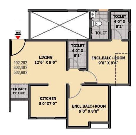 Floor plan of 2 BHK 373 Sq. Ft. Apartment in Maple Aapla Ghar Sanaswadi, Pune