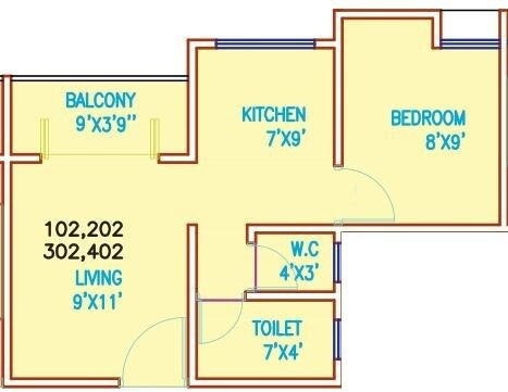 Floor plan of 1 BHK 442 Sq. Ft. Apartment in Maple Aapla Ghar Shikrapur, Pune