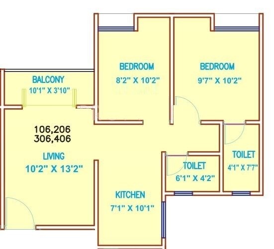 Floor plan of 2 BHK 706 Sq. Ft. Apartment in Maple Aapla Ghar Shikrapur, Pune